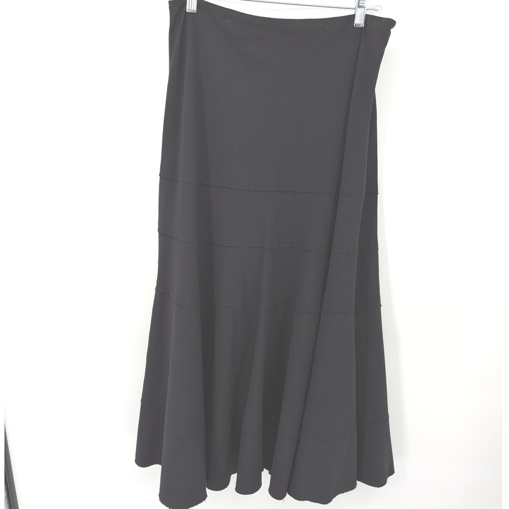 Boston Proper Skirt Womens 12 Black Raw Edge Tiered Midi A-Line Lined Whimsygoth